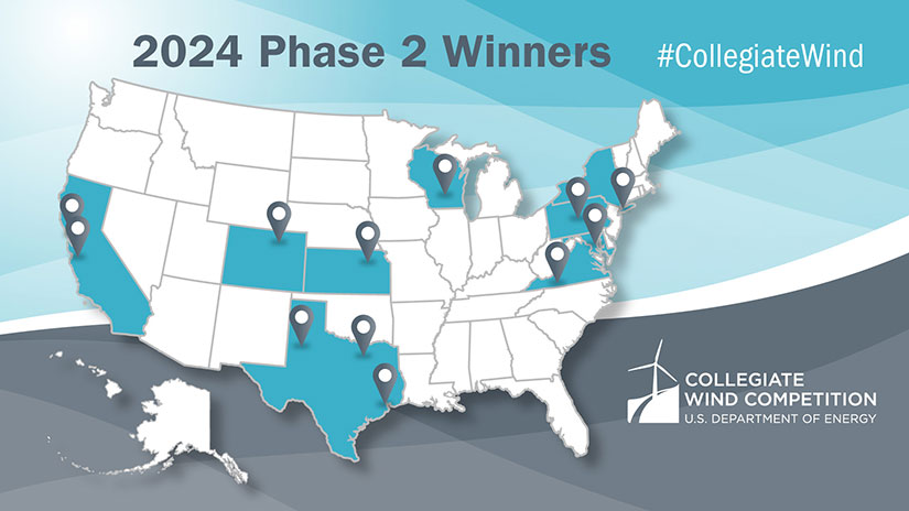 20240228-newsletter-cwcmap A graphic of a map showing where the Collegiate Wind Competition 2024 teams are based.