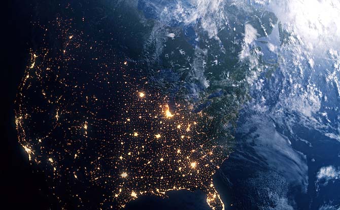2024-standard-scenarios-getty-1504205653 The United States as seen from space at night.