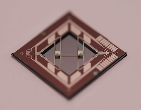 thin-film-transport Photo of brown diamond-shaped structure with various light-colored circuit-like components along the edges.