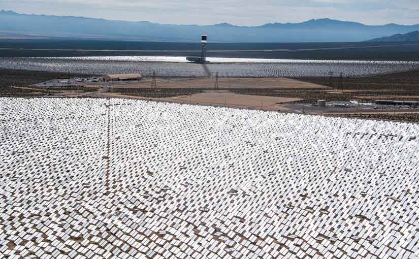 46240 View of heliostats from tower 2 at the Ivanpah Solar Project.