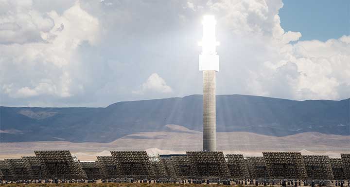 gen3-720-thumb A heliostat glows in front of distant mountains.