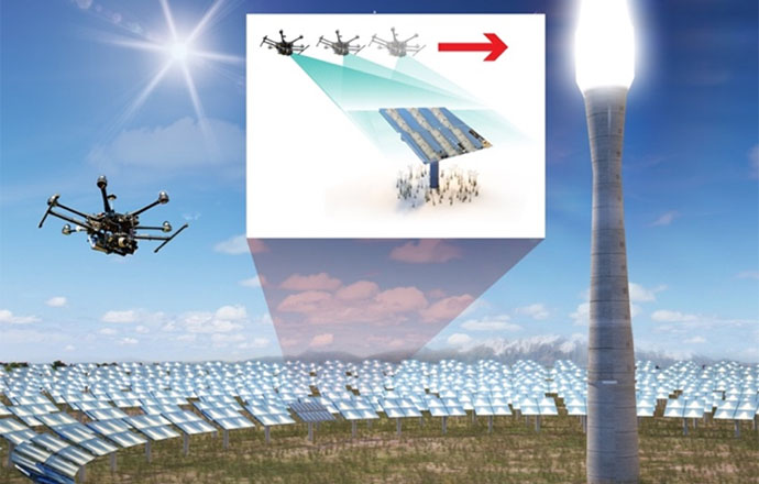 nio-diagram-flt illustration of non-intrusive optical drone capturing images of a solar field