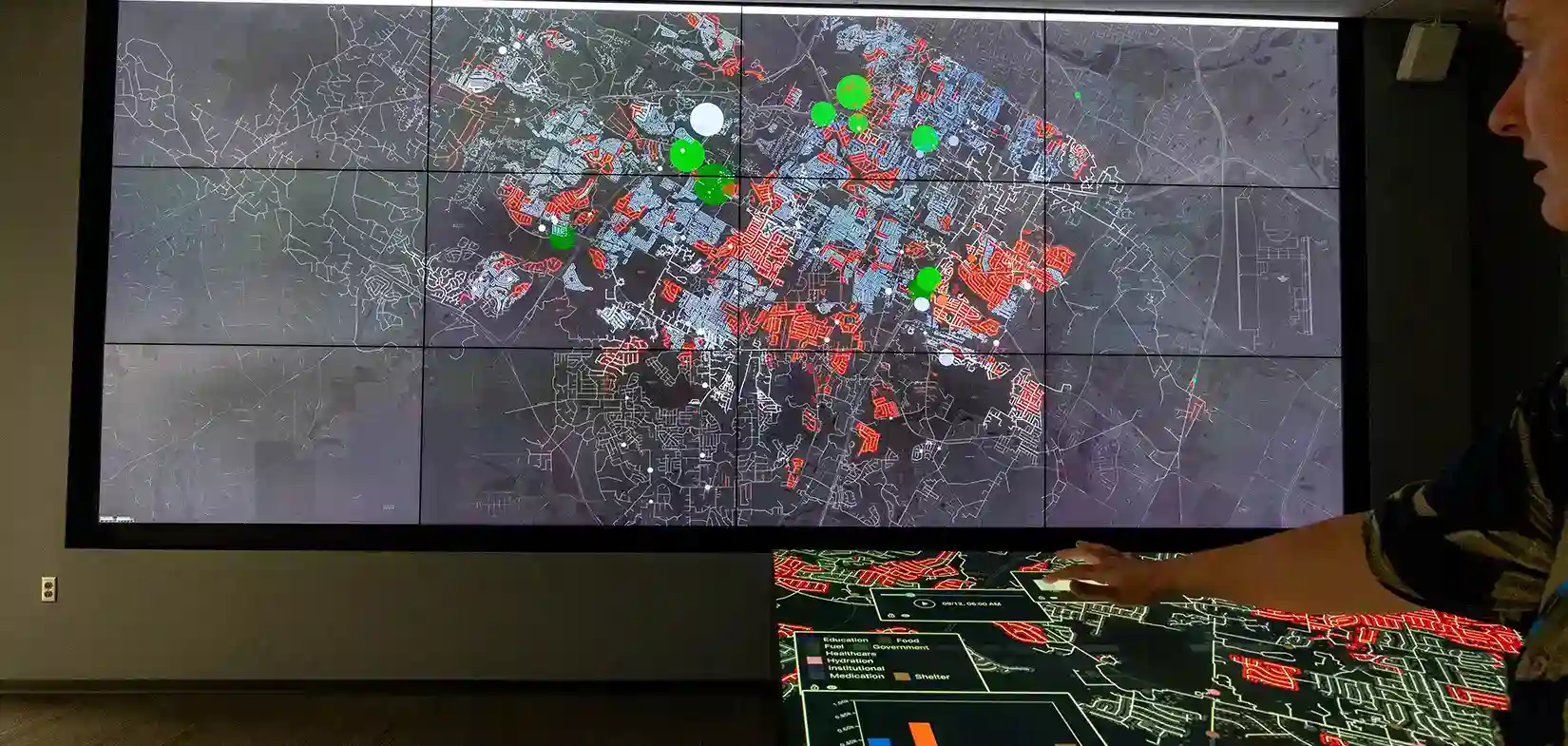 104503-hero A scientist explores power system vulnerabilities on multiple screens