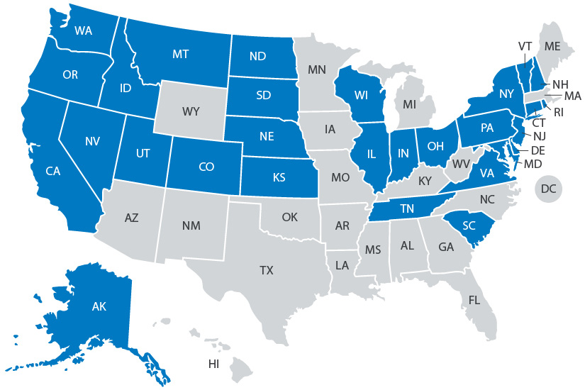 Map of U.S. showing states with existing incentive policies for geothermal heat pumps.