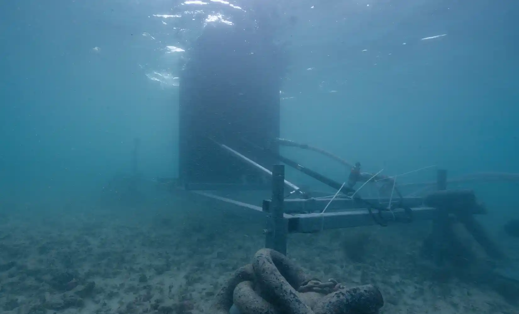 The SURF-WEC system assembled and working beneath the ocean's surface.