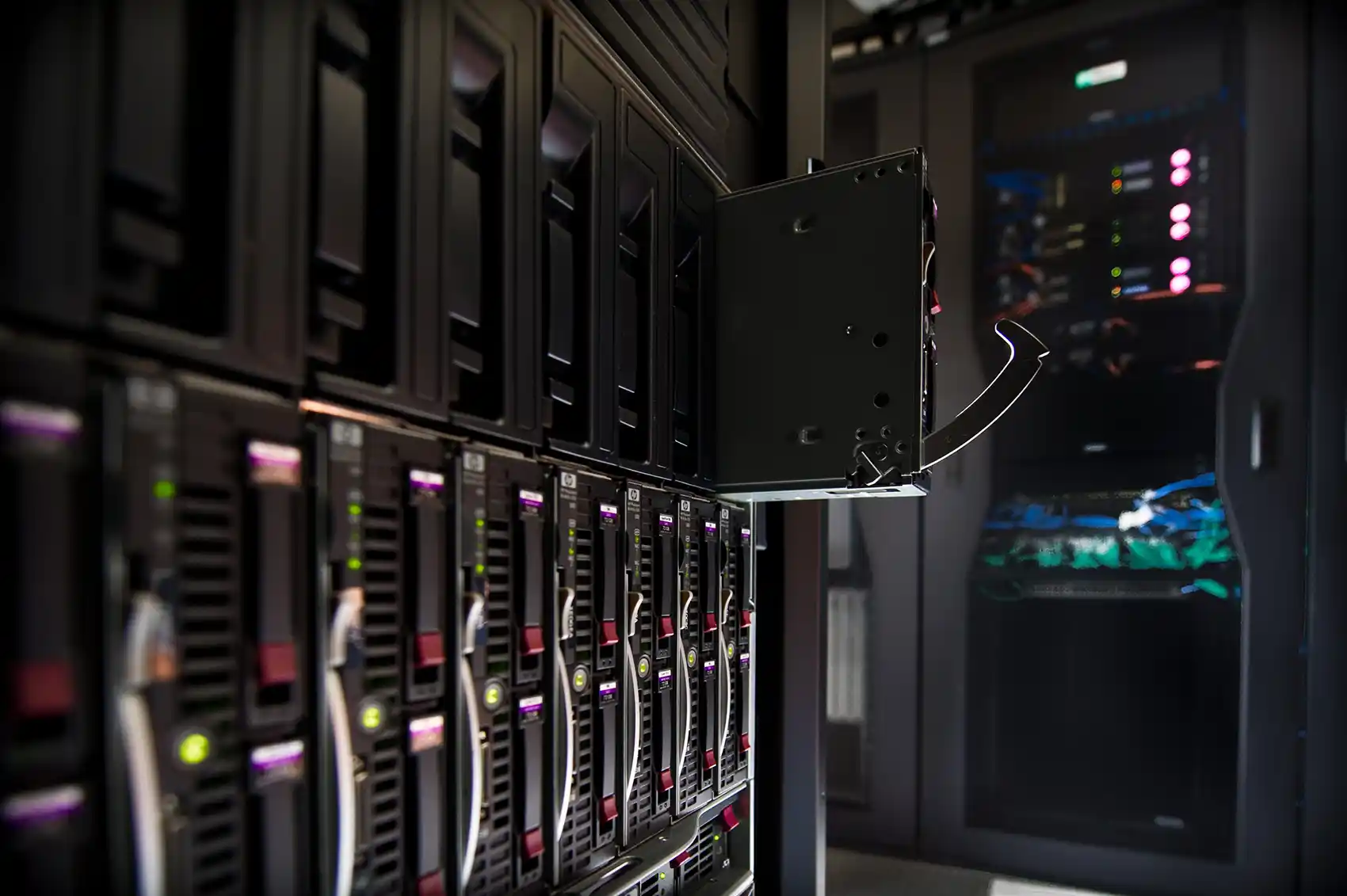 A server being installed in a data center.