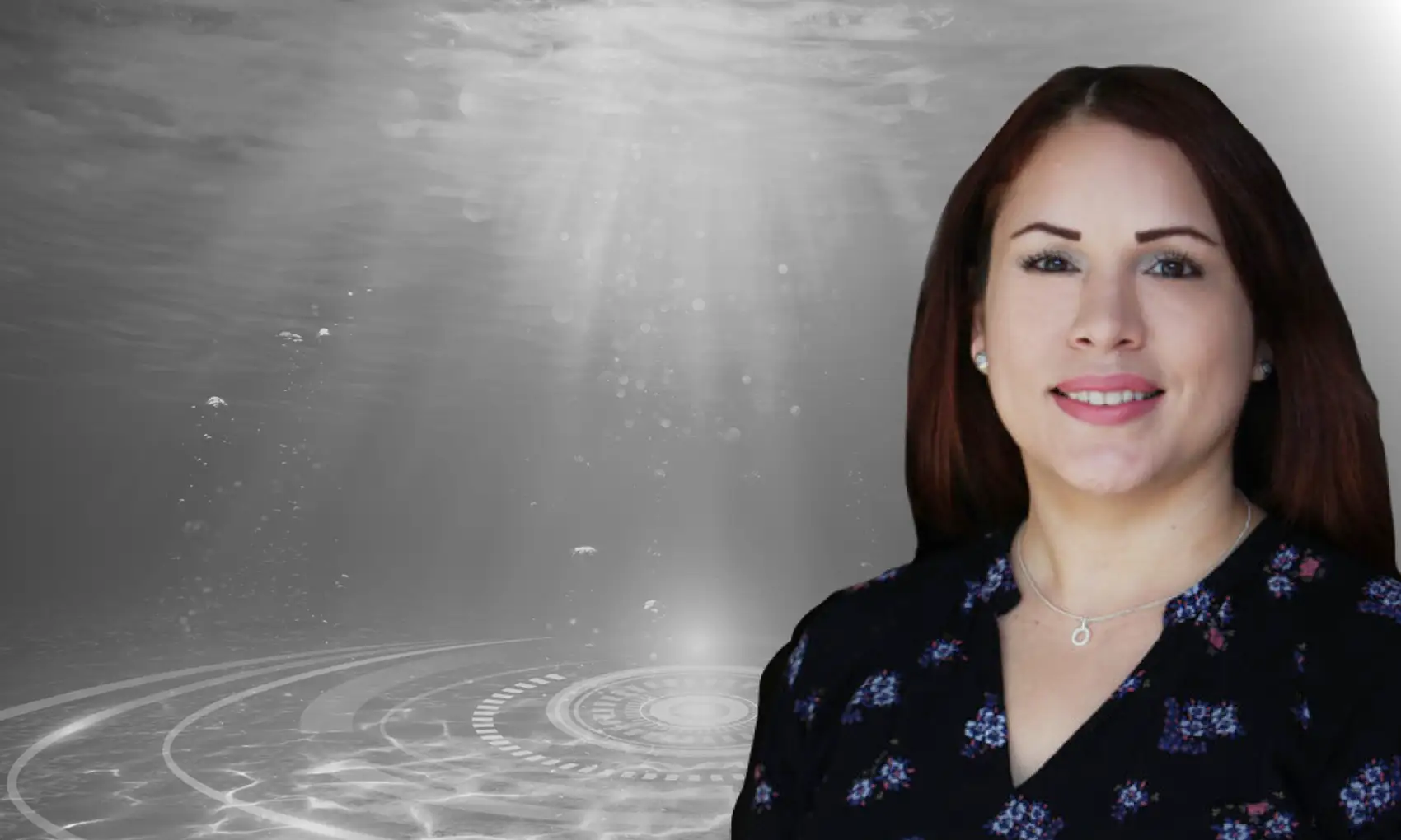 20260224-beneath-the-surface-glorynel-ojeda-matos-on-strengthening-the-systems-we-depend-on-portrait eadshot of Glorynel Ojeda Matos overlaid on a black-and-white underwater graphic.