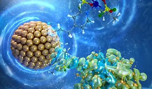 Continue reading about An artistic 3D rendering of the semiconductor-molecular catalyst hybrid system.
