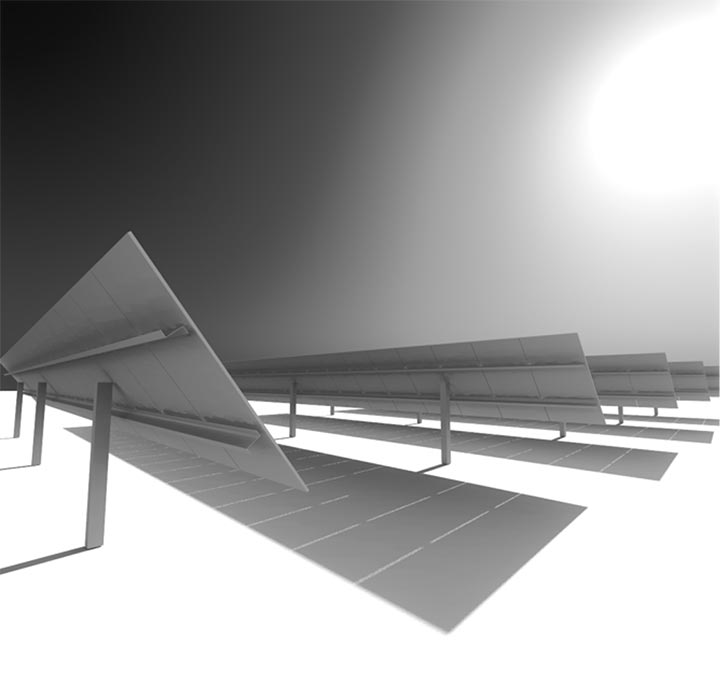 bifi-pv-image-2 Rows of PV modules and their shadows created by the sun.