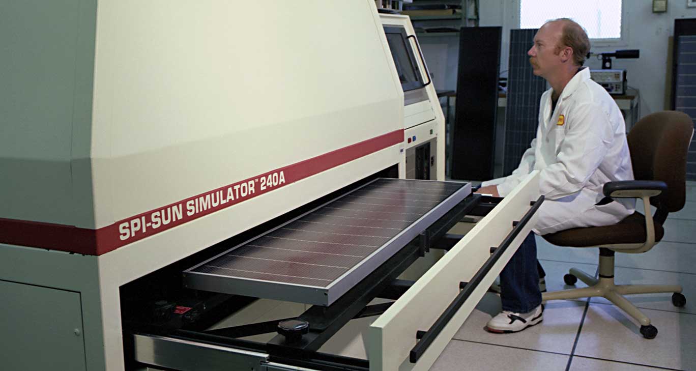 reliability-engineering-accelerated-testing-00222 Photovoltaics solar simulator testing of photovoltaics panel.