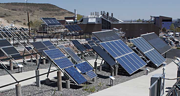 reliability-systemsengineering-pvtest-18926 PV panels at NREL's outdoor test facility.