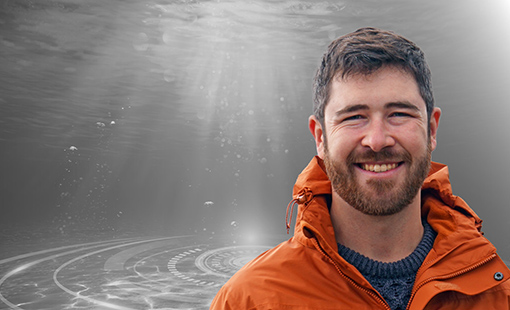 beneath-the-surface-patrick-obyrne-tara-smith-nrel-tn Patrick O'Byrne overlain on a black-and-white photo underwater.