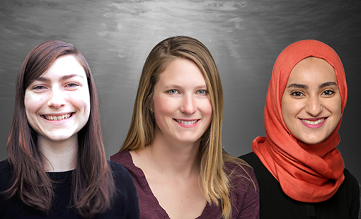 beneaththesurface-power-women-awara-ross-wallen-510x310 Three women's headshots overlain over a black-and-white underwater scene with water icons.