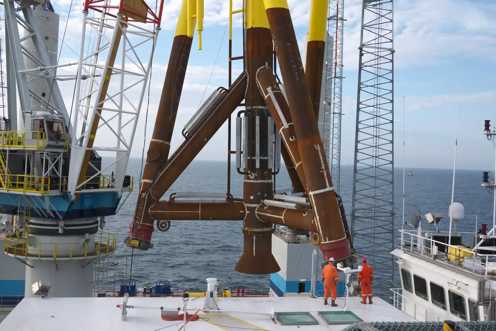Offshore floating wind turbine being installed