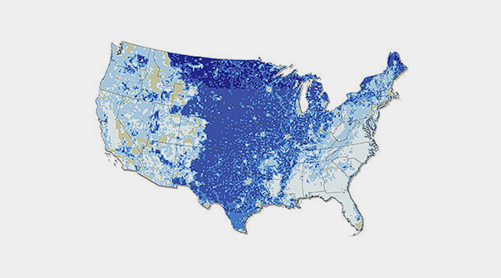 market-acceleration-capability-map-utility-scale-potential-wind-capacity-110-meter An illustration of the United States colored in shades of blue to represent the potential wind capacity at 110-meters hub height.